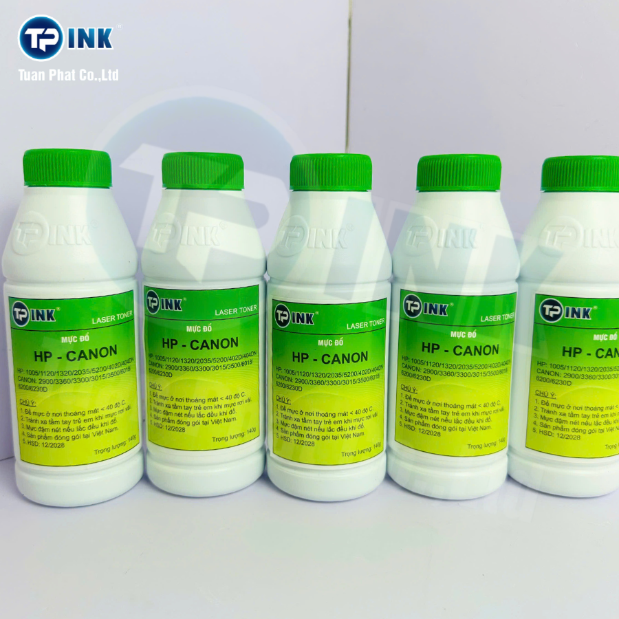 Mực đổ TP-INK 140g – Tem xanh, nắp xanh Dùng cho máy Canon LBP 2900/3000, HP LaserJet 1010, 1020 Mực bột đen, siêu mịn